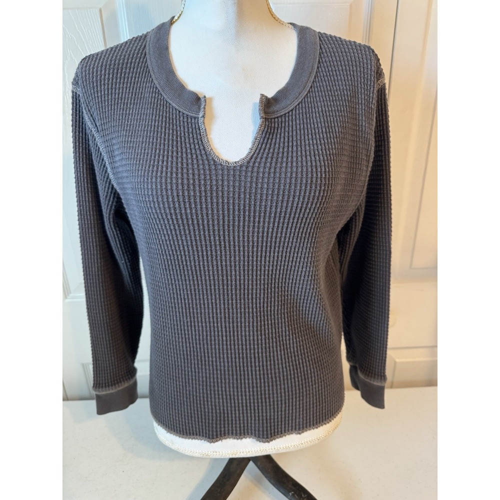 Women's Madewell Waffle Knit Thermal Small Split Neck  Deep Gray